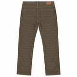 Prince of Wales-patterned khaki velvet pants