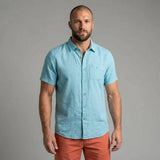 Chemise homme bleu turquoise 100% lin BACK to LEGEND