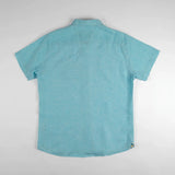 Chemise homme bleu turquoise 100% lin BACK to LEGEND (vêtement à plat de dos)