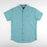 Chemise homme bleu turquoise 100% lin BACK to LEGEND (vêtement à plat de face)