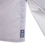 Chemise bleue imprimé géométrique à manches longues (Zoom boutonnière)