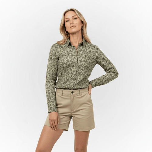 Chemise femme kaki à fleurs (manches longues) Blacks Legend