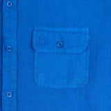 Chemise bleue à manches longues homme en lin BACK to LEGEND (poche poitrine)