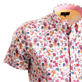 Chemise blanche imprimé fleuri multicolore (zoom poitrine et col)
