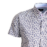 Chemise Homme bleu-violet imprimé fleuri (zoom poitrine et manche)