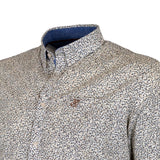 Chemise à manches longues blanche fleurie en popline (zoom col et poitrine)