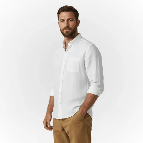 Chemise Homme à manches longues blanche en lin BACK to LEGEND