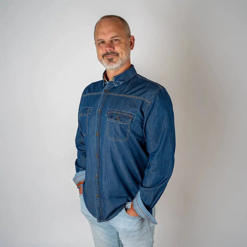 Chemise homme à manches longues en jean bleu