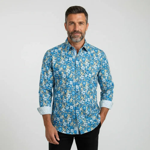 Chemise légère manches longues à motif floral bleu BACK TO LEGEND