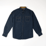 Chemise BACK TO LEGEND à manches longues en jean bleu denim foncé (vêtement à plat de face)