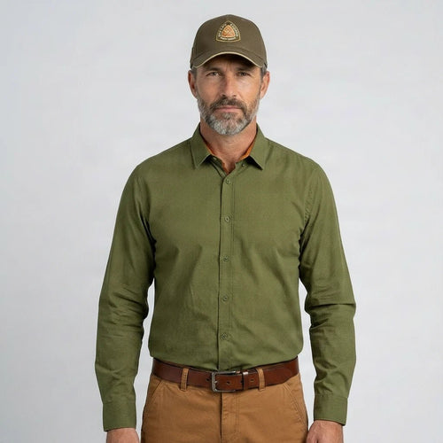 Chemise à manches longues BACK TO LEGEND kaki et micro-motif pour homme