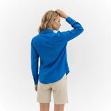 Chemise manches longues femme en lin bleue BACK to LEGEND (vue de dos)