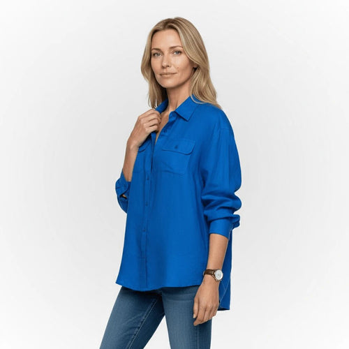 Chemise manches longues femme en lin bleue BACK to LEGEND
