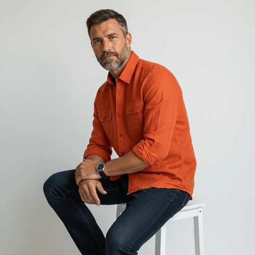 Chemise manches longues homme en lin rouge BACK to LEGEND