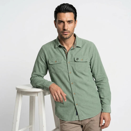 Chemise à manches longues vert écume en velours BACK TO LEGEND