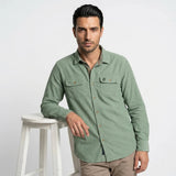 Chemise à manches longues vert écume en velours BACK TO LEGEND