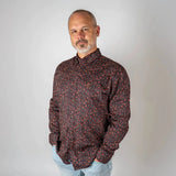 Chemise à manches longues homme bleue fleurie en popeline