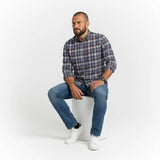 Chemise Homme bleu marine à carreaux et manches longues