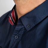 Chemise manches longues homme bleu marine 2 poches poitrine en popline BACK to LEGEND (zoom col)
