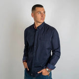 Chemise manches longues homme bleu marine 2 poches poitrine en popline BACK to LEGEND