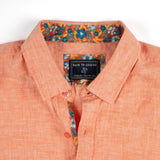 Chemise homme orange 100% lin BACK to LEGEND (zoom sur le col)