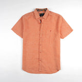 Chemise homme orange 100% lin BACK to LEGEND (vêtement à plat de face)
