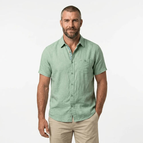 Chemise homme vert amande 100% lin BACK to LEGEND