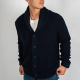 Gilet boutonné bleu marine pour homme en coton & cachemire BACK to LEGEND (zoom col châle)