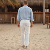 Pantalon blanc en lin pour homme coupe chino Blacks Legend (vue de dos)