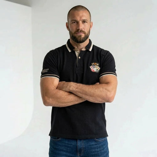 Polo Barbarians noir multi badge col contrasté BACK TO LEGEND