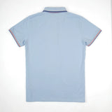 Polo homme bleu ciel à col rayé contrasté et coupe ajustée BACK TO LEGEND (vêtement à plat de dos)