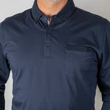 Polo homme bleu marine à manches longues 100% coton mercerisé (zoom poitrine)