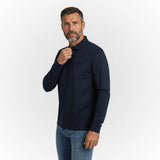 Polo homme bleu marine à manches longues 100% coton mercerisé (vue de profil)