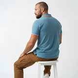 Polo homme bleu turquoise au col rayé contrasté BACK to LEGEND (vue de dos)