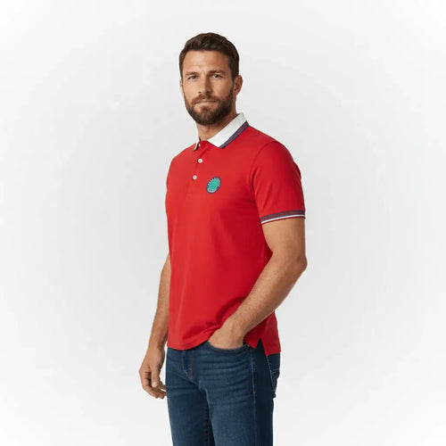 Polo homme rouge 100% coton jersey peau de pêche BACK to LEGEND