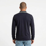 Polo homme BACK TO LEGEND à manches longues homme bleu marine toucher peau de pêche