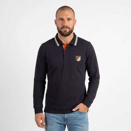 Polo homme BACK TO LEGEND à manches longues homme bleu marine toucher peau de pêche