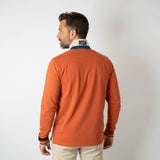 Polo manches longues orange col contrasté BACK to LEGEND (vue de dos)