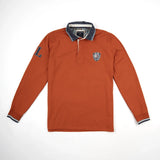Polo orange à manches longues toucher peau de pêche BACK TO LEGEND (vêtement à plat de face)