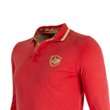 Polo homme rouge à manches longues (zoom poitrine et col)