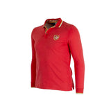 Polo homme rouge à manches longues (vue de 3/4 face)