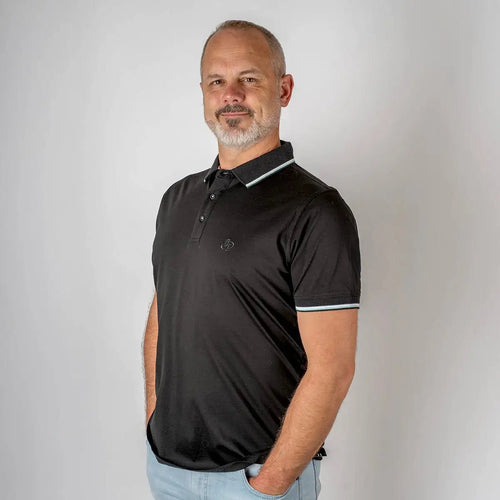 Polo noir mercerisé pour Homme BACK TO LEGEND