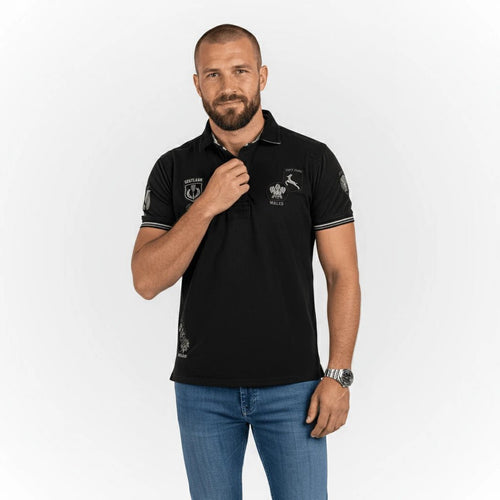 Polo noir à manches courtes multi badge Barbarians BACK to LEGEND