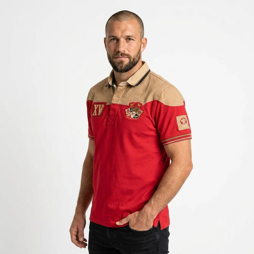 Polo scapulaire rouge et beige du XV Barbarians