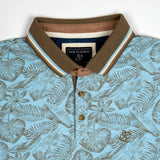 Polo bleu ciel imprimé tropical 100% coton slub BACK to LEGEND (zoom sur le col)