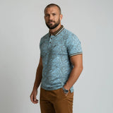 Polo bleu ciel imprimé tropical 100% coton slub BACK to LEGEND