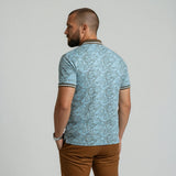 Polo bleu ciel imprimé tropical 100% coton slub BACK to LEGEND (vue de dos)