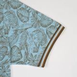 Polo bleu ciel imprimé tropical 100% coton slub BACK to LEGEND (zoom bord de manche)