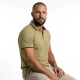 Polo homme vert à col rayé contrasté et coupe ajustée BACK TO LEGEND