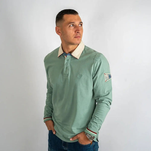 Polo manches longues vert d'eau multi patch Back to Legend